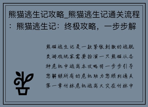 熊猫逃生记攻略_熊猫逃生记通关流程：熊猫逃生记：终极攻略，一步步解锁危机